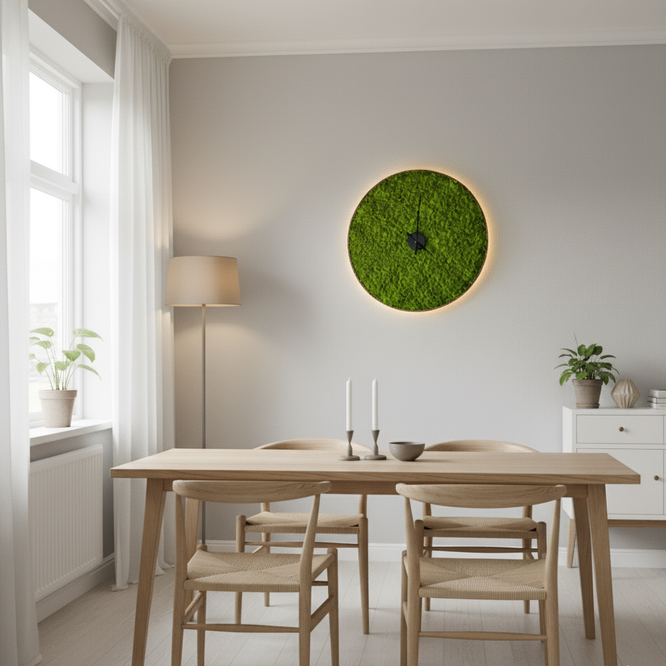 OEKOBOARD Premium - Lys mos cirkel med kork kant, ur og LED