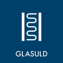 Hvidt ikon på blå baggrund med teksten "GLASULD" nedenunder.