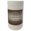 Hvid beholder med "Nowex Wipes" etiket, håndrenseservietter til fjernelse af olie, fedt, maling.