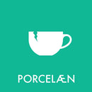 Ikon af knust kop på grøn baggrund med teksten "PORCELÆN" til affaldssortering.