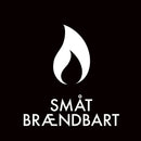 Flammeikon og teksten "Småt Brændbart" på sort baggrund for affaldssortering.