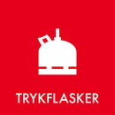 Rød baggrund med hvidt ikon af trykflaske og teksten "TRYKFLASKER" nedenunder.