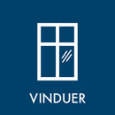 Hvidt vinduesikon på blå baggrund med teksten "VINDUER" nedenunder.