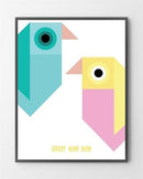 Billeder til børneværelset med Turkis par Birdy i Limited Edition a 100 stk. -  På dette foto er plakaten ikke blevet præget.