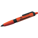Orange penlignende værktøj med sort spids, klip og nål til luftbobler. Branding er ikke tydelig.